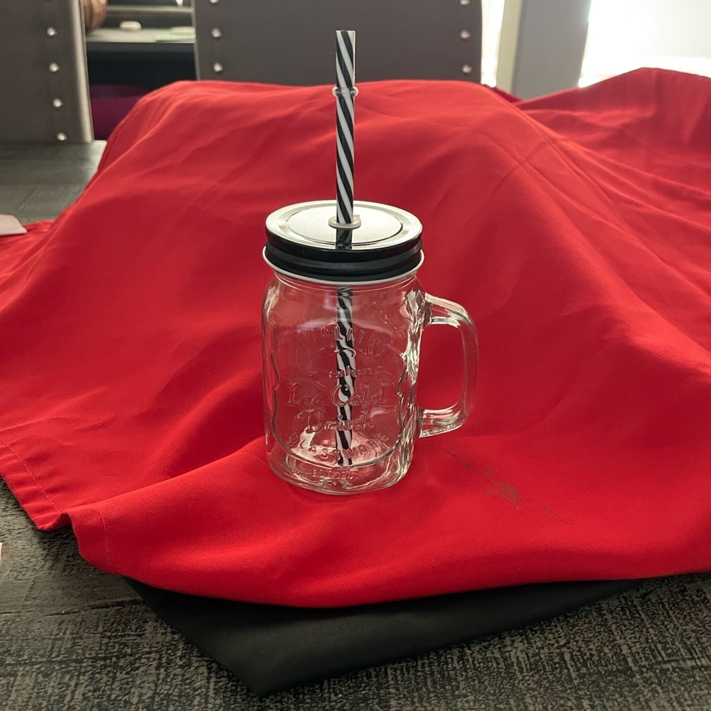 Clear Glass Mug with Black Lid and Straw, New 16oz, Perfect for gifting